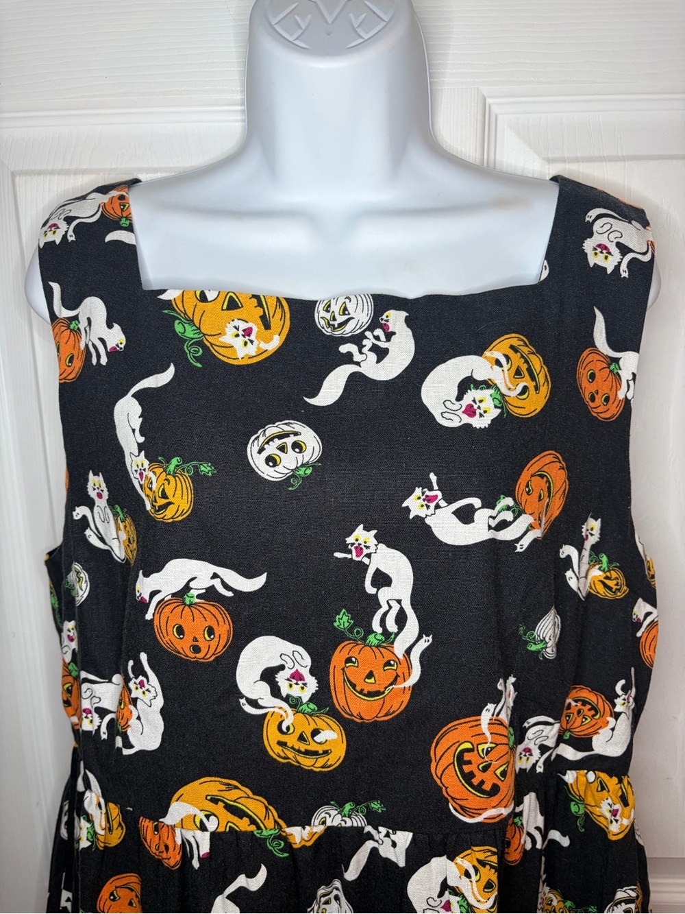 Modcloth Truth Or Square Linen Sleeveless Halloween Dress Boo Cats Black 16 NWT - Picture 6 of 13